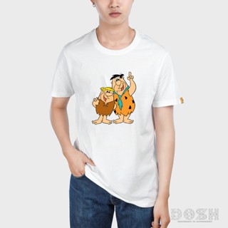 DOSH:MENS T-SHIRTS คอกลม แขนสั้น สีขาว ลิขสิทธิ์พิมพ์ลายมนุษย์หิน FLINTSTONES รุ่นDFTMT5001-OW