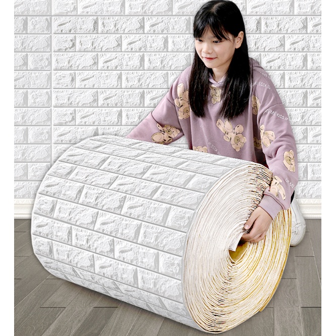 สติกเกอร์โฟม ลายอิฐ 3d สีขาว กันน้ํา มีกาวในตัว ขนาด 70x100 ซม. 70 ซม. X500 ซม. 5 เมตร สําหรับติดตกแต่งผนังห้องนอน DIY