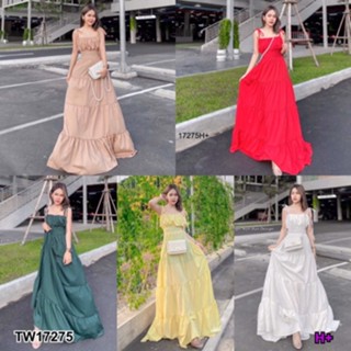 B17275 One Shoulder Strapless Maxi Dress Waist tie(TW18059) One-shoulder maxi dress waist tie