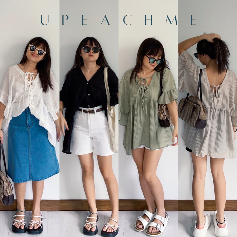 *พร้อมส่ง* Upeachme - TWOWAYWEAR (อก54") เสื้อเชิ้ตแขนสั้นผูกโบว์โอเวอร์ไซส์ เสื้อคลุมแขนสั้นผ้าพริ้วบางเบา