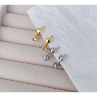 210-goodgift_station-💗💗 S925 silver diamond heart earrings💗💗 ต่างหูเงินแท้ ห่วงกลมแบบล็อค รูปหัวใจห้อยด้วยจี้เพชร