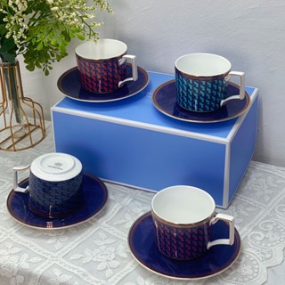 WEDGWOOD Byzantine blue/red cup and saucer 2-piece bone china coffee, tea cup and saucer gift set