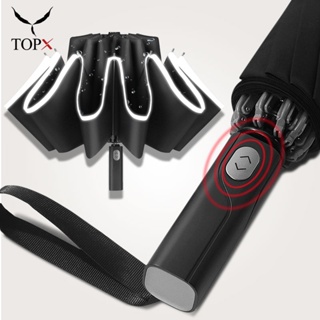 Windproof Reverse Automatic Umbrella Rain Women 3Fold Female Male 10 Bone Reflective Stripe Large Business Umbrellas Men