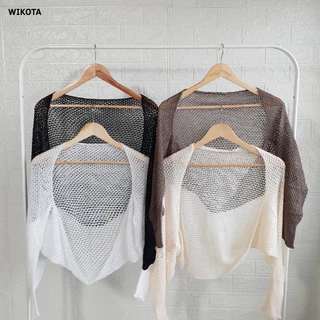 [W0026] เสื้อคลุม แขนยาว ผ้าไหมพรม ถักตาข่าย แบบบาง สไตล์เกาหลี เสื้อแฟชั่นผู้หญิง คาร์แกนแขนยาว