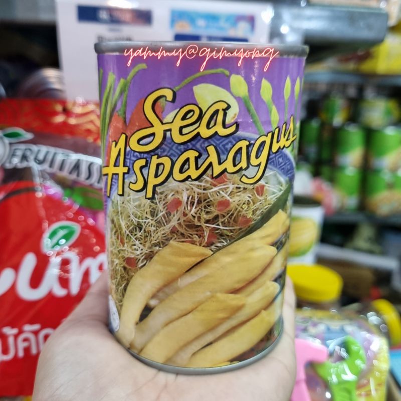 Ocean Blue หน่อไม้ทะเล ในน้ำเกลือ เป๋าฮื้อเส้น เบอร์ 0 ของแท้ Sea Asparagus 425กรัม