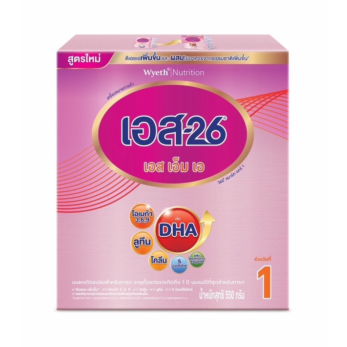 เอส-26 เอสเอ็มเอ 360 สมาร์ท แคร์ นมผงดัดแปลงสำหรับทารกแรกเกิดถึง1ปี ขนาด500กรัม