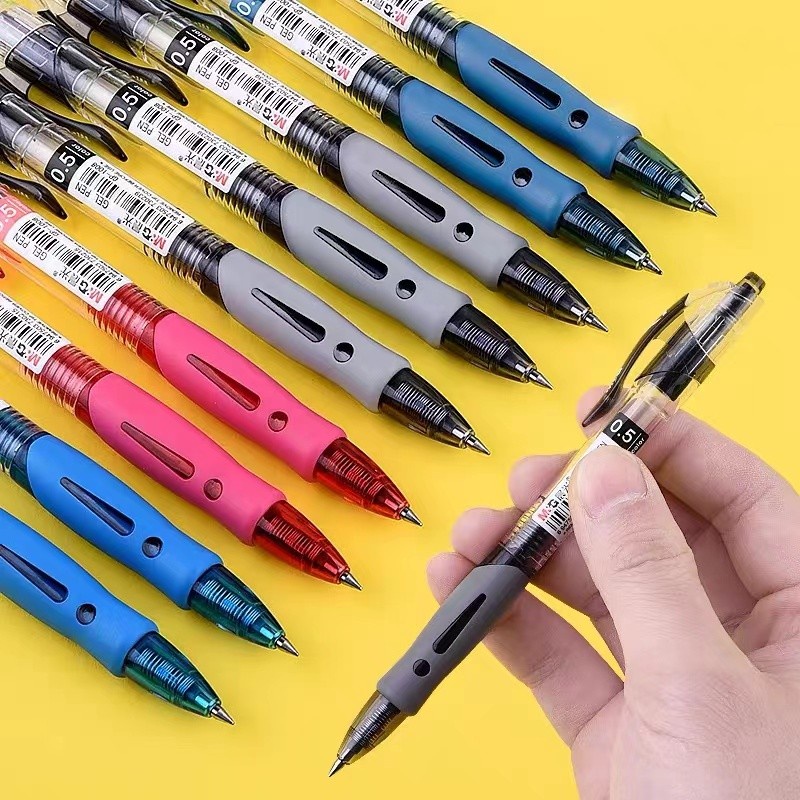 นักเรียน 0.5 มม ลูกบอล ปากกา สีน้ําเงิน สีดํา สีแดง ปากกาลายเซ็น สํานักงานธุรกิจ ปากกาลายเซ็น แบบกด ปากกาจุดกระสุน