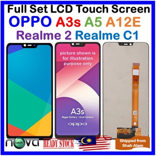 Novatech ชุดหน้าจอสัมผัส LCD พร้อมเครื่องมือเปิด สําหรับ OPPO A3s OPPO A12E Realme 2 Realme C1