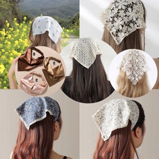 {พร้อมส่ง} Flower Print Hair Band (ที่คาดผมวินเทจ ผ้าโพกหัว ผ้าคาดผมลายดอกไม้ ที่คาดผม มีลูกไม้ตรงปลาย)