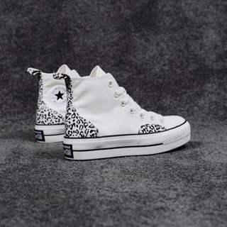 CONVERSE รองเท้าผ้าใบแพลตฟอร์มลําลอง พื้นหนา พิมพ์ลายเสือดาว เข้ากับทุกการแต่งกาย แฟชั่นสไตล์เกาหลี สําหรับสตรี B36