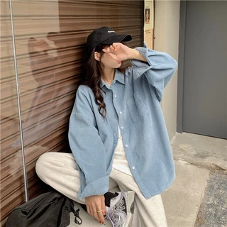 Rommers เสื้อแจ็กเก็ต แขนยาว ผ้าลูกฟูก ทรงหลวม ขนาดใหญ่ สไตล์เกาหลี แฟชั่นฤดูใบไม้ร่วง สําหรับผู้หญิง