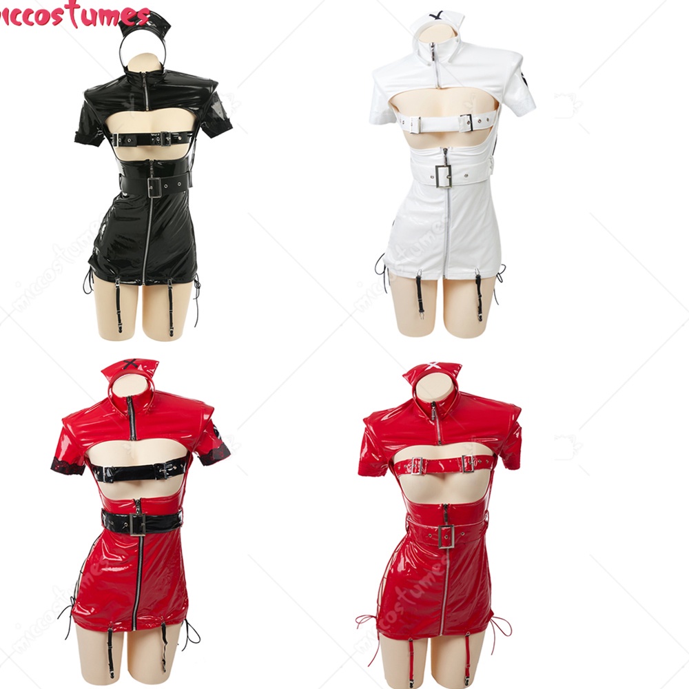 Women Sexy Nurse Lace-up Dress Lingerie Costume Outfit with Belt And Face face covering Cosplay Cost