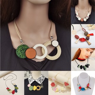 สร้อยคอเรขาคณิตที่มีสีสันหวานแฟชั่น Statement Necklace Colorful Fiber Pendant Geometric Collar Necklace