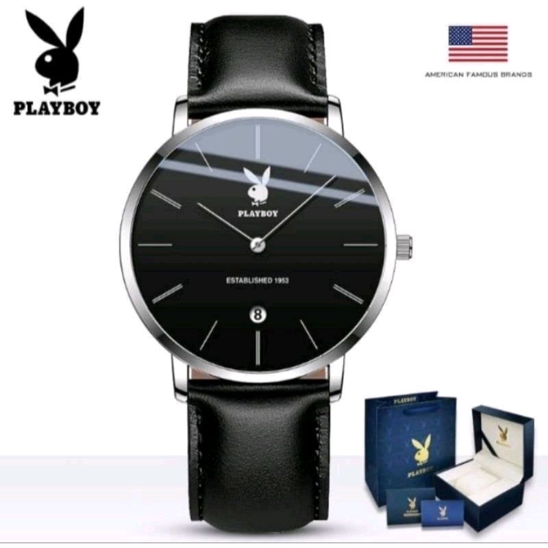 นาฬิกา Playboy สายหนัง สีดำ  Unisex พร้อมถุงและกล่อง อุปกรณ์ครบ