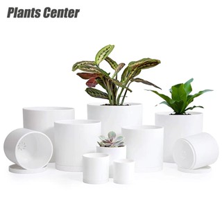 Plants Center พร้อมส่ง🚛T040 กระถางต้นไม้ สไตล์มินิมอล พร้อมถาดรองกระถางทรงถัง กระถางพลาสติก (ส่งจากไทยรวดเร็วทันใจค่ะ