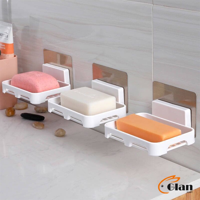 Glanxuan ที่วางฟองน้ำล้างจาน ที่วางสบู่พลาสติก ไม่ต้องเจาะผนัง Wall-mounted soap dish