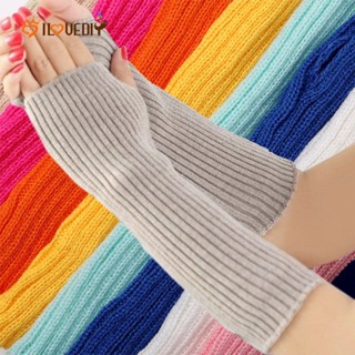 Fingerless Mittens ถุงมือลําลองสีทึบแฟชั่นแขนอุ่นถักหนานุ่มผู้หญิงสุภาพสตรีฤดูหนาวผู้หญิง