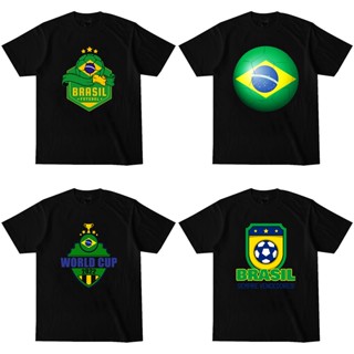 เสื้อยืดคอกลม พิมพ์ลาย Mingyuan Brazil World Cup 2022 Qatar Design 1 สีดํา สีขาว สําหรับผู้ชาย และผู้หญิง