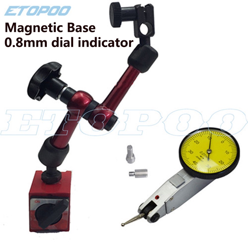 2 IN 1 ที่ถูกต้อง Dial Gauge Test Indicator Mini Universal ยืดหยุ่นฐานแม่เหล็กผู้ถือขาตั้ง + Dial Test Indicator Gauge