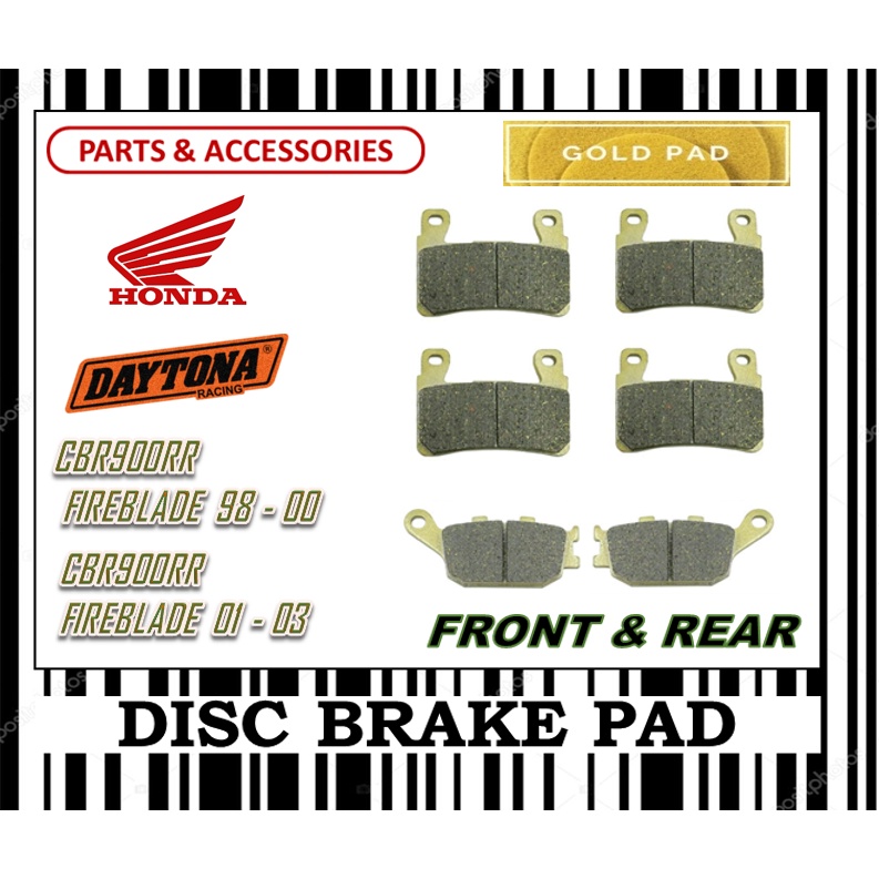 HONDA CBR900RR FIREBLADE 98-03 ผ้าเบรคชุด SUPERBIKE FR0NT & REAR DAYTONA TYPE GOLD