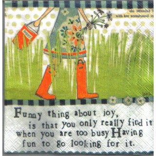 Pladao Napkin ภาพคำคม Funny Thing About Joy กระดาษ แนพกิ้น สำหรับงานศิลปะ เดคูพาจ decoupage ขนาด M 25x25