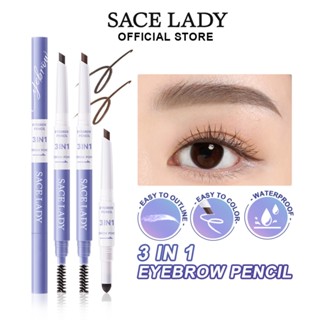 SACE LADY 3-in-1 Natural Double Heads Automatic Eyebrow Pencil Waterproof Long-lasting Eyebrow Pen with Eyebrow Brush Eye Makeup 1PC