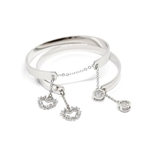 Fyne Fories Love &amp; Prosperity Bangle ♡ กำไลห้อยจี้หัวใจและใบ clover ประดับ zirconia ♡ fynefories