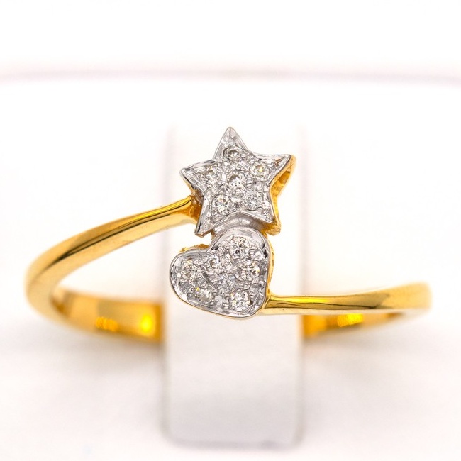 Happy jewelry แหวนหัวใจ ดาว หัวใจคู่ดาว ก้านไขว้กัน แหวนทองเพชรแท้ ทองแท้ 37.5% ME794