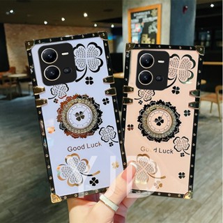 เคสโทรศัพท์มือถือ ทรงสี่เหลี่ยม ป้องกันกระแทก พร้อมขาตั้ง สําหรับ Vivo V25 Pro V25e