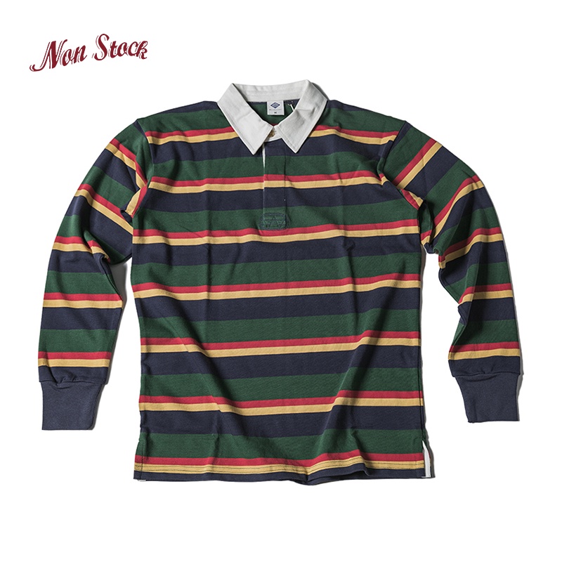 BNon Stock 290g Heavyweight Yarn-Dyed Stripe Long Sleeve Polo T-Shirt Top Men's IVY Vintage Casual Rugby Polo Shirts #4
