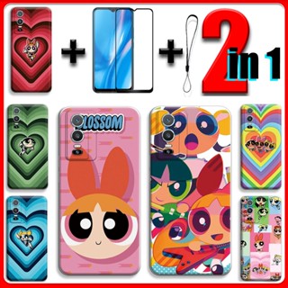 2 IN 1 เคสโทรศัพท์มือถือ กระจกนิรภัย เซรามิค กันรอยหน้าจอ ลาย Powerpuff Girls สําหรับ VIVO Y76 5G VIVO Y76S