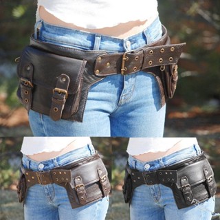 Medieval Steampunk Leather Utility Hip Belt Festival Pocket Viking Women Fanny Pack Travel Waist Bag Cosplay Accessory F