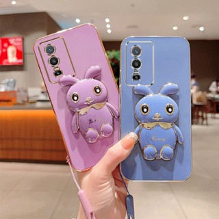 เคส Vivo Y76 Y55 Y75 5G Y73 Y72 Y31 Y51 2020 เคสโทรศัพท์ กระต่ายน่ารัก แบบพับได้ สามมิติ