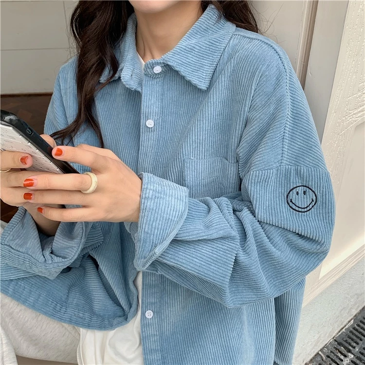 Rommers เสื้อแจ็กเก็ต แขนยาว ผ้าลูกฟูก ทรงหลวม ขนาดใหญ่ สไตล์เกาหลี แฟชั่นฤดูใบไม้ร่วง สําหรับผู้หญิง