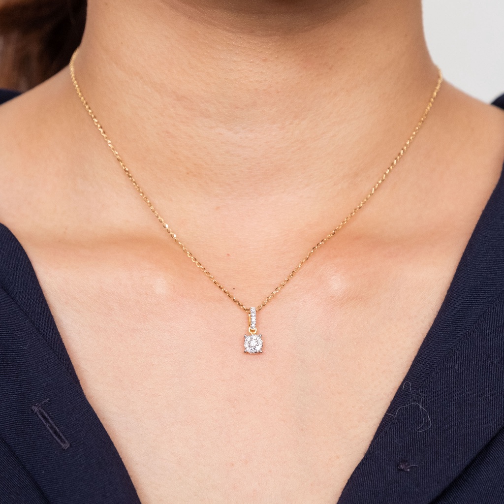 Happy Jewelry จี้เพชรล้อม ขั้วจี้มีเพชร จี้เพชรแท้ ตัวเรือนทองแท้ 37.5% (9K) [เฉพาะจี้] PD239 - รูปที่ 2