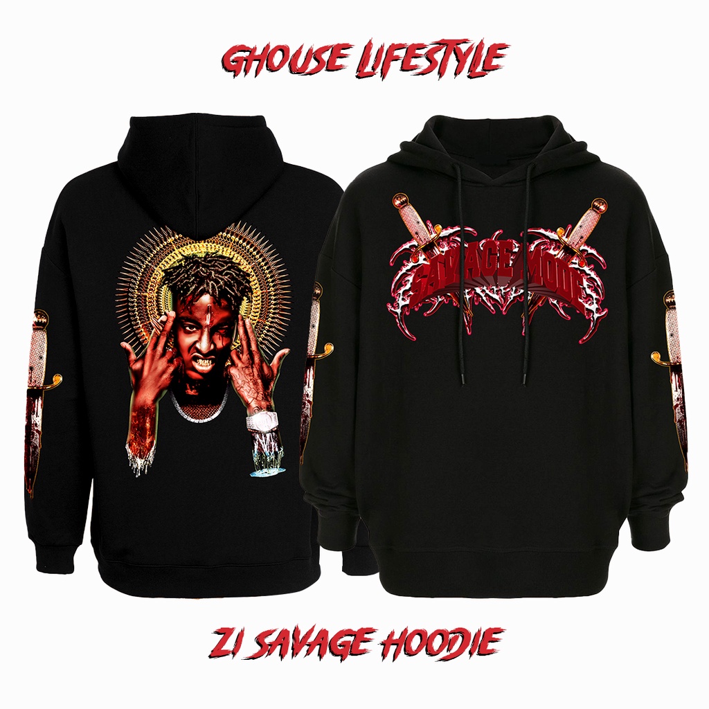 Rapper 21 SAVAGE Unisex Cotton Fleece Hoodie สไตล์ฮิปฮอป G House Lifestyle