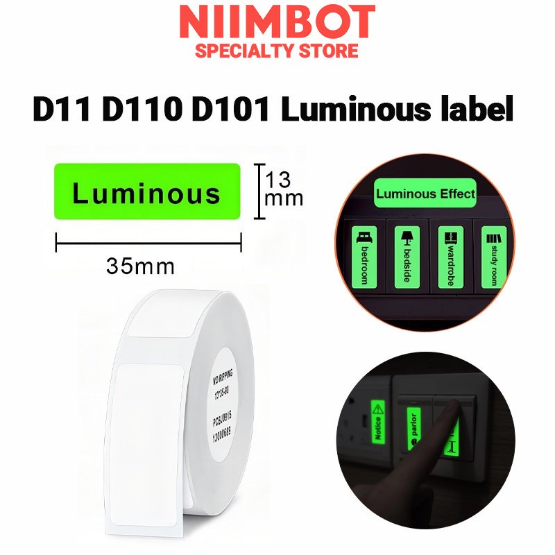 NIIMBOT D11 D110 Luminous การพิมพ์ป้าย 13*35 มม.90 ชิ้นสําหรับ NIIMBOT D11 D101 D110 Label Maker