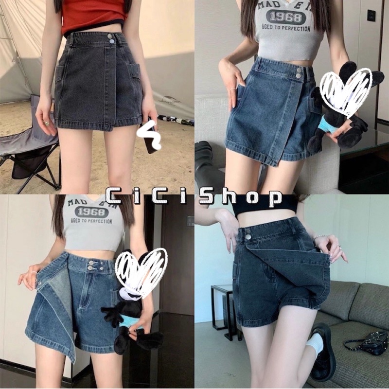 Cicishop(06352/60352)Jeans short กระโปรงยีนส์สั้น ด้านในมีขาสั้น สีฟอกสวยสุดๆแมตย์ง่ายมาก สไตล์สายเกา