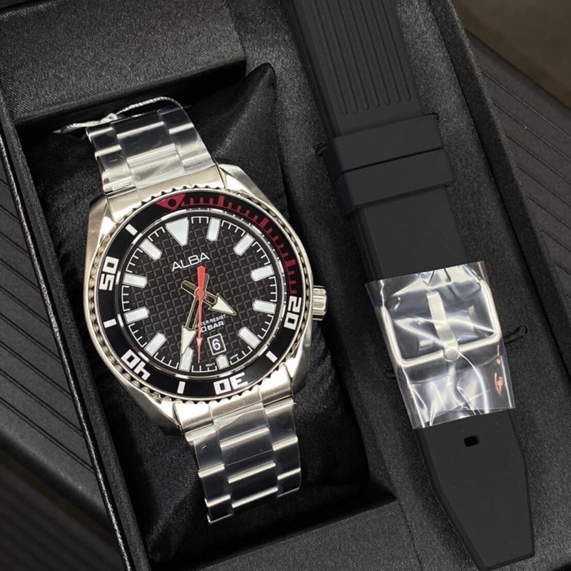 [ผ่อนเดือนละ 349]🎁ALBA นาฬิกาข้อมือผู้ชาย Active สายสแตนเลส+สายซิลิโคน รุ่น AS9P01X - สีเงิน / สีดำ ของแท้100% ประกัน1ปี