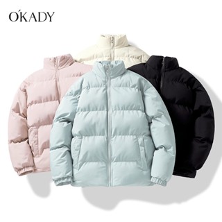 OKADY ผู้ชายผ้าฝ้ายบุนวมหลวมสบาย ๆ คอตั้งลงแจ็คเก็ตคู่สีทึบอบอุ่นเวอร์ชั่นเกาหลีของอินแจ็คเก็ตเสื้อโค้ท