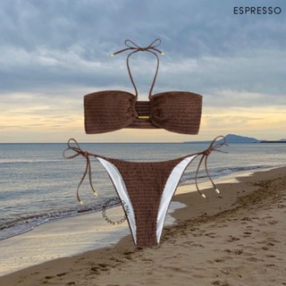 Espresso bikini บิกินี่คล้องคอผ้าsmocked (มีบราขายแยก)