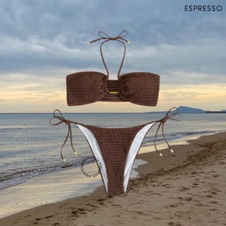 Espresso bikini บิกินี่คล้องคอผ้าsmocked (มีบราขายแยก)