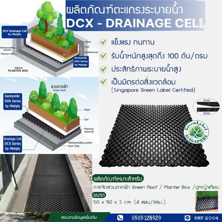 Drainage Cell (แผ่นตะแกรงระบายน้ำ) แพ็ค4ชิ้นสุดคุ้ม! ติดตั้งได้1ตร.ม. สำหรับสวนดาดฟ้า, กระบะต้นไม้ แ