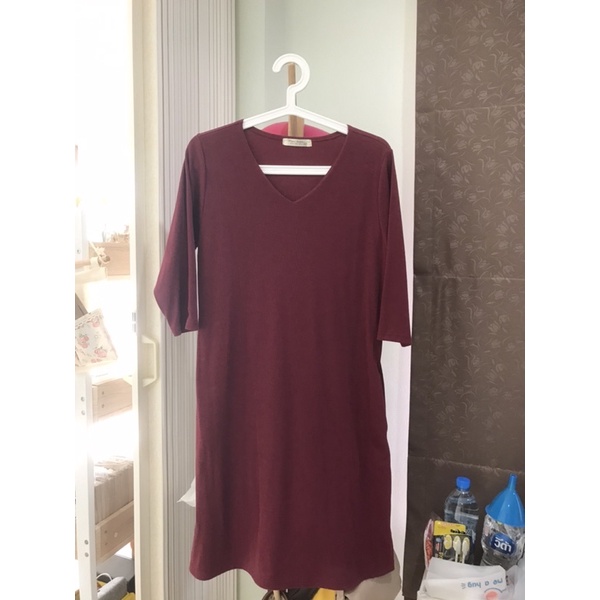 เดรสผ้าร่องแขน3ส่วน แบรน์ wara closet มือสองเหมือนใหม่ อก40