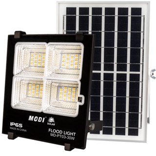 MODI ไฟสปอร์ตไลท์โซล่าเซลล์ 30W(500lm) เปิดได้ 3 แสง รีโมทคอนโทรล สปอตไลท์ ขาว/คูลไวท์/เหลือง Solar Light