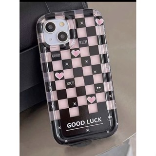 เคสไอโฟนใสตารางดำชมพู Good Luck i7-14promax (Case iphone) เคสมือถือ เคสสไตล์Y2K เคสตาราง เคสแบล็กพิ้ง เคสหัวใจ เคสเท่ๆ