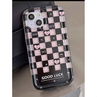 เคสไอโฟนใสตารางดำชมพู Good Luck i7-14promax (Case iphone) เคสมือถือ เคสสไตล์Y2K เคสตาราง เคสแบล็กพิ้ง เคสหัวใจ เคสเท่ๆ