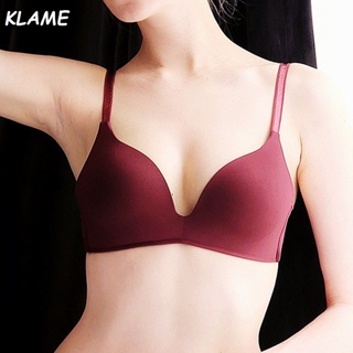 Klame ชุดชั้นใน บราเล็ตต์ ดันทรง ผ้าเรยอน ไร้สาย ไร้รอยต่อ เซ็กซี่ คัพ AB คอวีลึก สไตล์หน้ายิ้ม สําหรับผู้หญิง KLM132