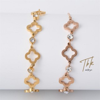 TBK สร้อยข้อมือเหล็กไทเทเนียม ชุบทอง 18k จี้ใบโคลเวอร์สี่แฉก สร้อยข้อมือทอง ทองแท้ แฟชั่น น่ารักสร้อยข้อมือ กำไลแฟชั่น สร้อยคอไม่ลอก ทองคำ สําหรับผู้หญิง 992b