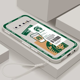 เคส Samsung Galaxy S10 Plus S10e S20 FE S20 Ultra S20 Plus แฟชั่น Starbucks นุ่ม TPU กันกระแทก สี่เหลี่ยม เคสโทรศัพท์ พร้อมสายคล้อง